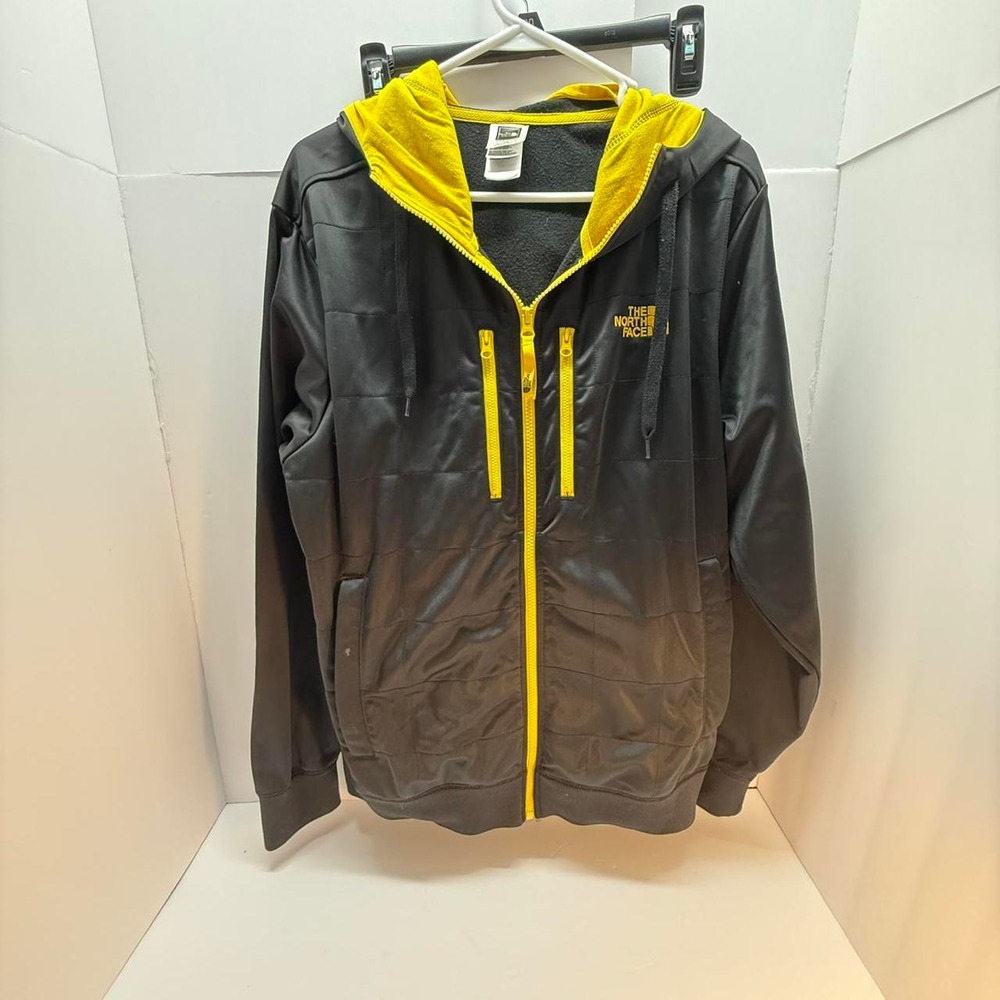 The North Face Mens Fleece Full Zip Hoodie Jacket Black Yellow Large HT 588439